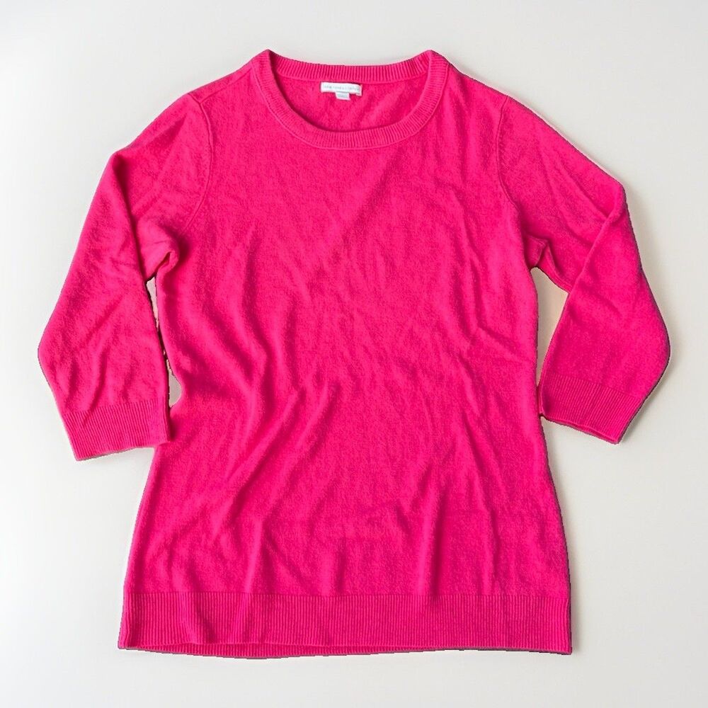 New York & Company Women Sweater Large L Hot Pink Crew Neck 3/4 Sleeve Pullover
